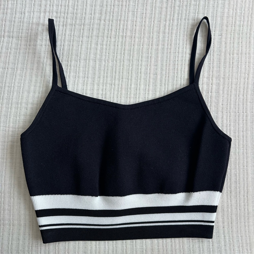 Babaton Black and White Striped Crop Top